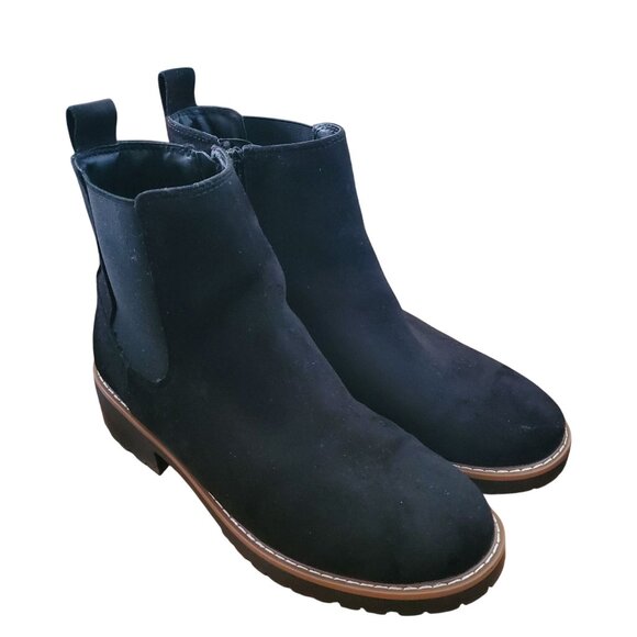 Kensie 9 Kayla B Chelsea Boot Faux Suede Zipper Ankle Bootie Chunky Shoe Black - Picture 6 of 10